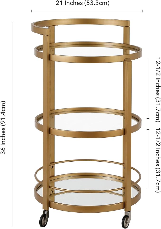 Henn&Hart 21" Wide Round Bar Cart in Brass, Bar Carts - Image 11