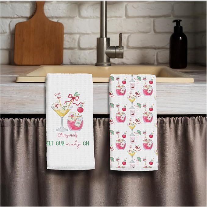 Coquette Mahjong Cocktail Kitchen Towels, Mahjong Lovers Players Gifts - Image 3