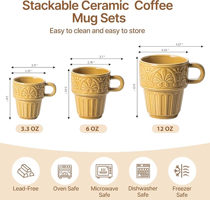 LYEOBOH Ceramic Mugs, 12 OZ Khaki Coffee Mugs Set of 4, Stackable Mug, - Image 2