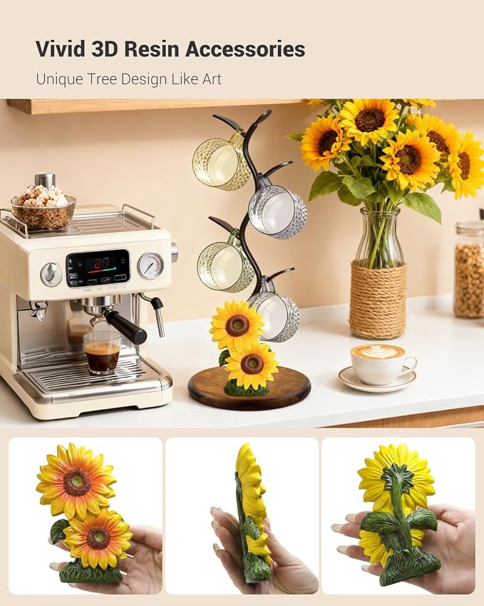 GAJ Sunflower Mug Tree Coffee Cup Holder, Countertop 3D Yellow Flower Coffee - Image 3