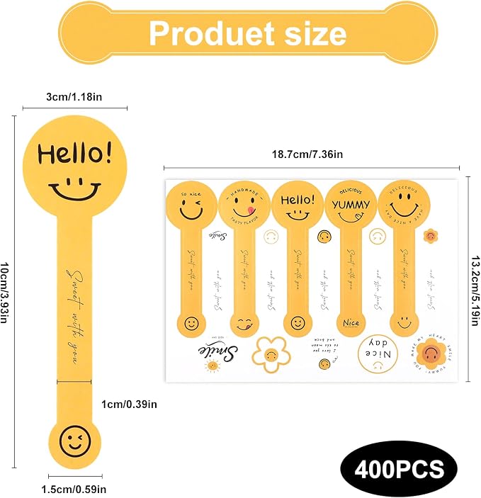 400Pcs Handmade Food Baking Seal Stickers Labels, Smiling Face Long Label - Image 2