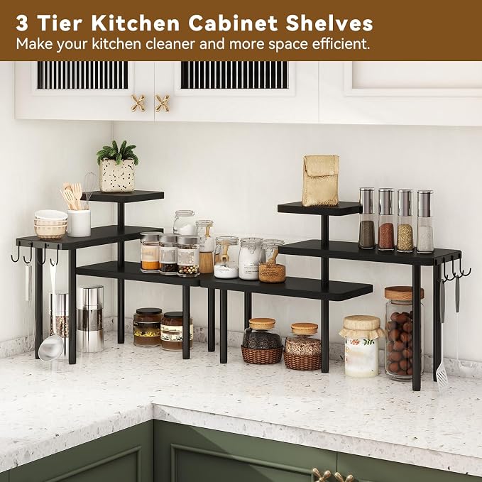 IBUYKE Countertop Organizer, 3-Tier Spice Racks, Kitchen Counter Corner Shelf - Image 3