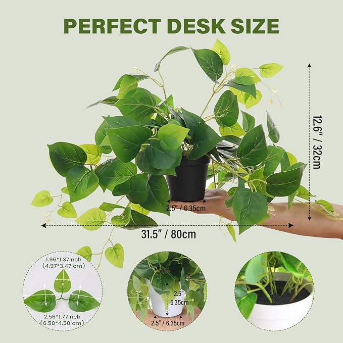 Tiita 1 Pack Fake Plants Artificial Scindapsus Aureus in Pots, Realistic Fake - Image 2