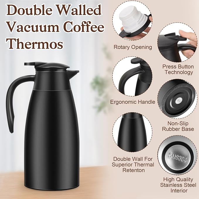 Essenya 2 PCS 68 OZ Thermal Coffee Carafe, Insulated Stainless Steel Coffee - Image 3