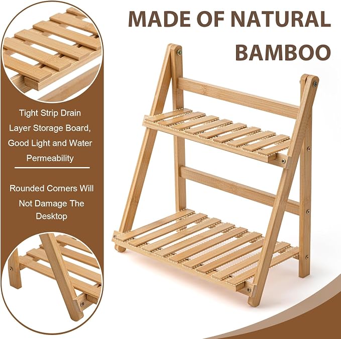 Yalikop Matcha Station Shelf, 11.8'' Coffee Station Organizer, 2 Tiers Bamboo - Image 5