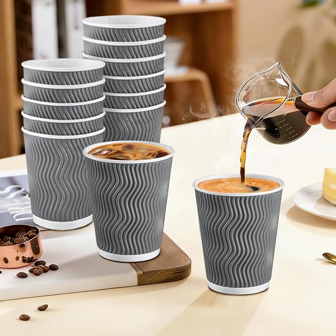 Clawsoff Coffee Cups 10 oz 120 Pack, Corrugated Insulated Ripple Wall - Image 5