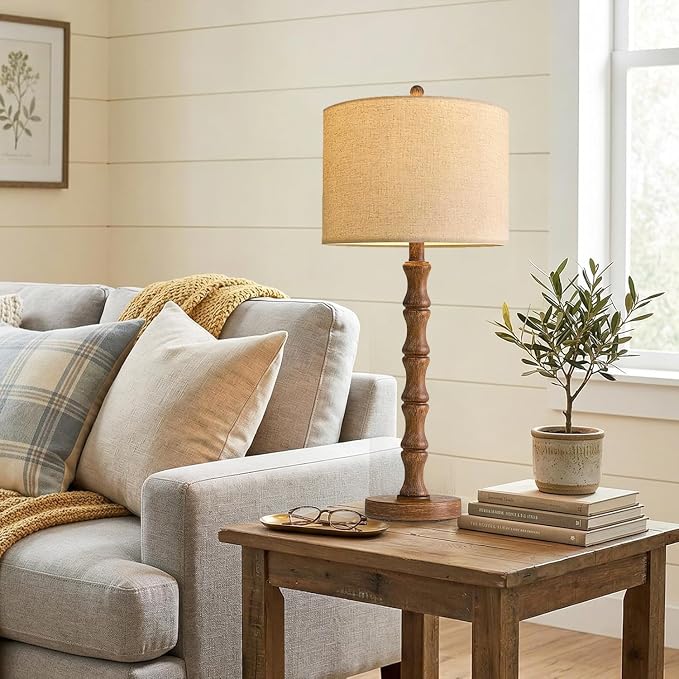ILLMTW Wood Table Lamp Set of 2, Vintage Buffet Lamps Mid Century Bedside Lamp - Image 4