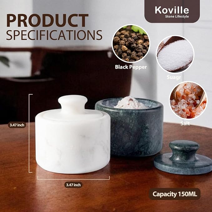 Koville Marble Salt Cellar White and Green Salt Holder - Image 2