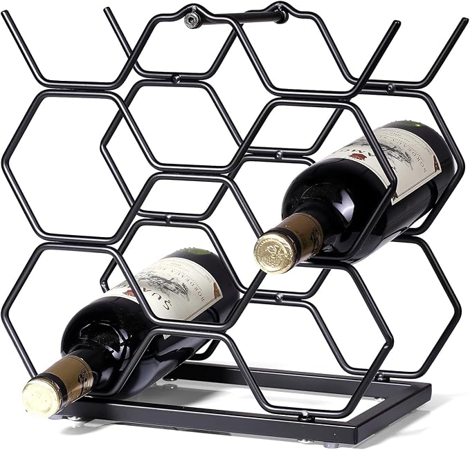 Small Wine Racks Countertop, Metal Wine Bottle Holder Modern Black by Drincarier