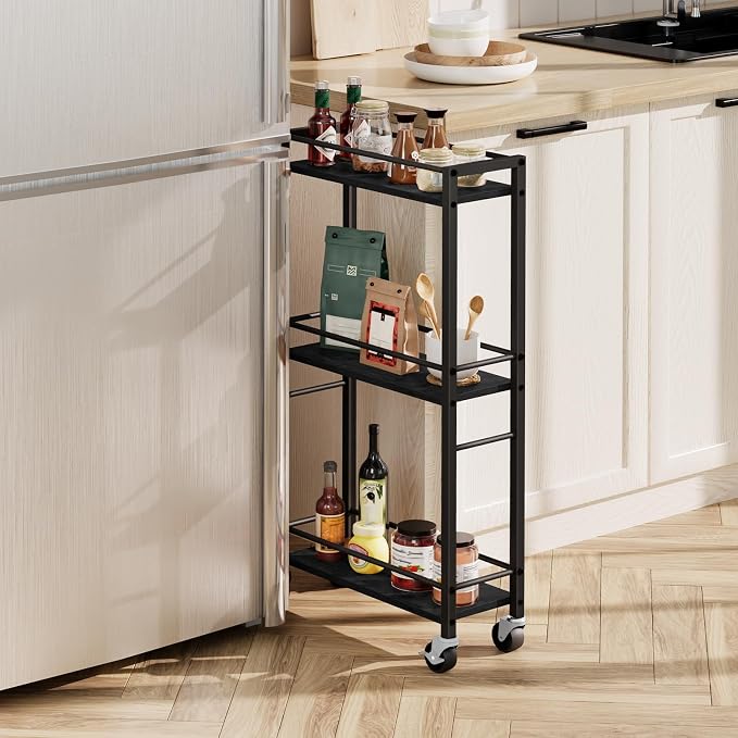 MAHANCRIS Slim Rolling Cart, Mobile Kitchen Cart on Wheels, Narrow Storage Cart by MAHANCRIS
