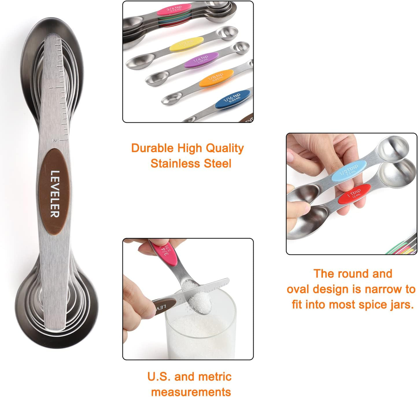 Magnetic Measuring Cups and Spoons Set of 16 Including 7 Stainless Steel Stackable Magnetic Measuring Cup 8 Magnetic Measuring Spoon with Leveler for Measuring Dry Liquid Ingredient
