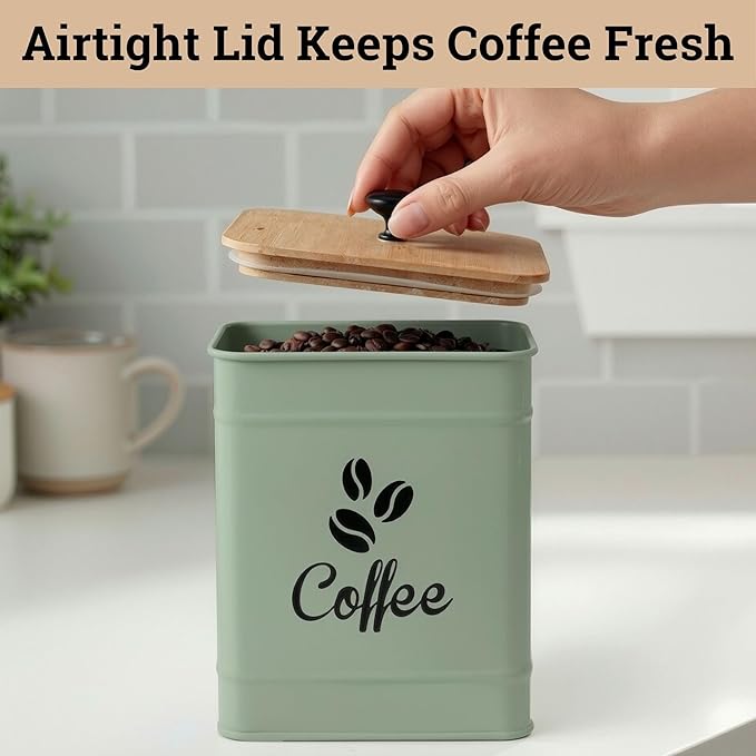 Airtight Coffee Canister - 40 oz Large Iron Sage Green Container Airtight - 6 x - Image 4