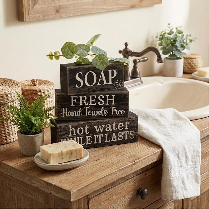 Lineshading 4 Pcs Bathroom Shelf Decor Sign Farmhouse Bathroom Decor and - Image 2
