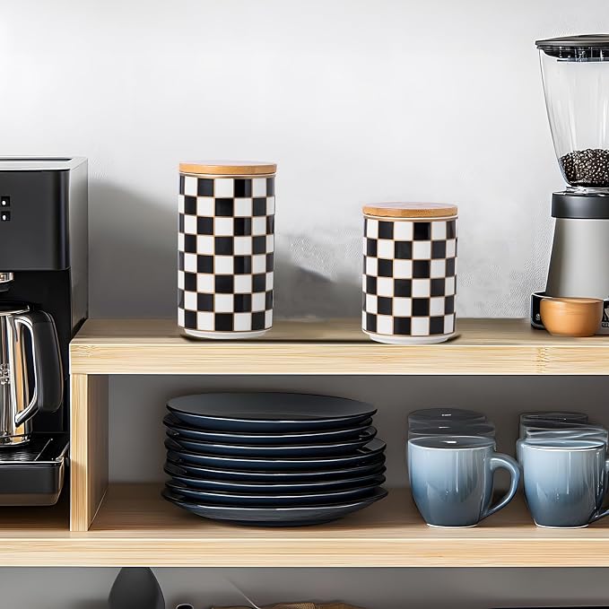Kitchen Countertop Ceramic Checkered Canisters, Airtight Kitchen Canisters - Image 9