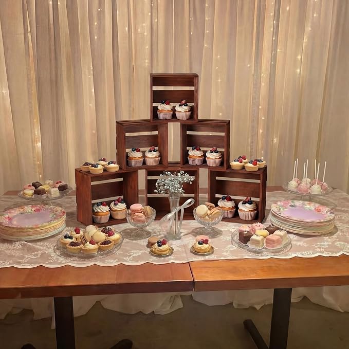 6 Pcs Rustic Wood Crates Cupcake Stand Decorative Wedding Cupcake Display - Image 3