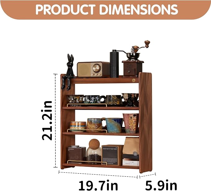 Walnut Wood Coffee Cup Rack, 4-Tier | Coffee Bar Organizer - Image 2