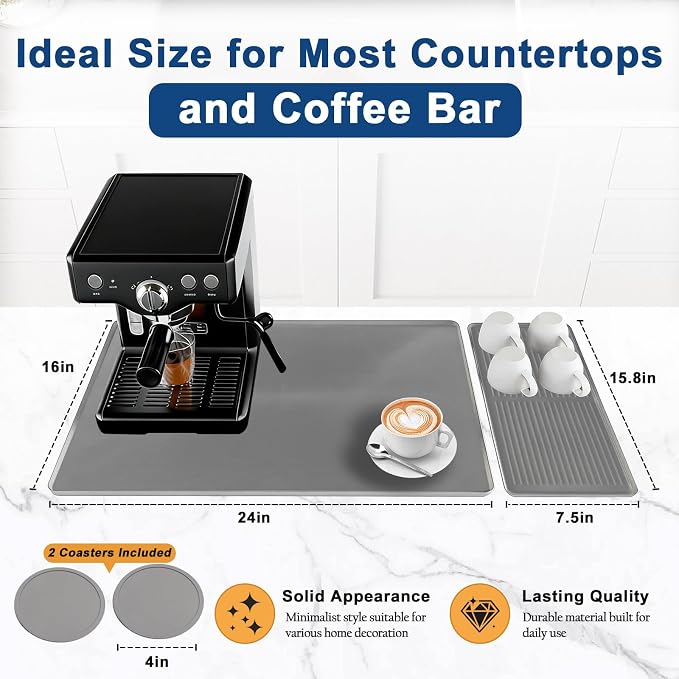 Mrcrypos Silicone Coffee Station Mat 16x24 Inch, Spill-Proof Bar Mat - Image 2