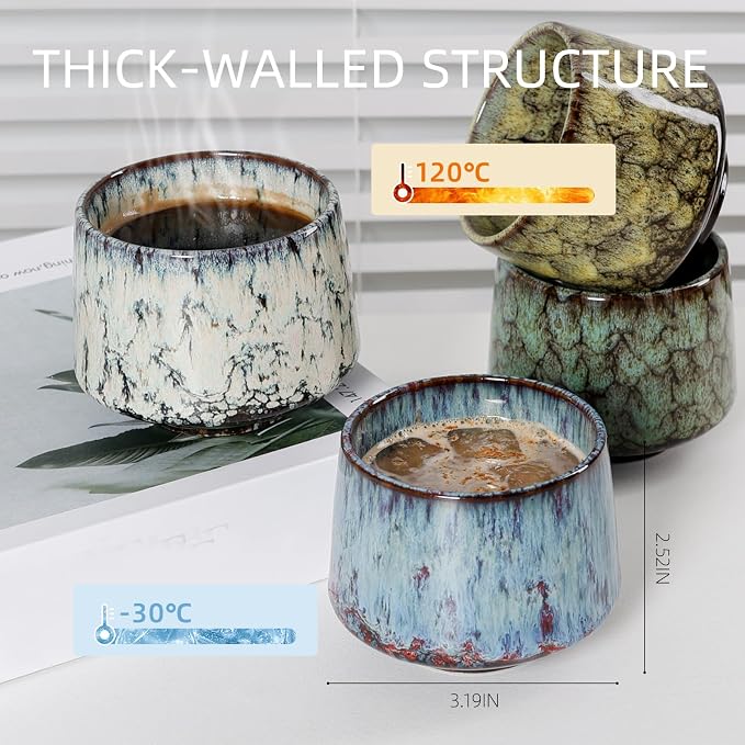 Ceramic Espresso Cups Set of 4, Espresso Coffee Mugs, Special Glazed Demitasse - Image 3