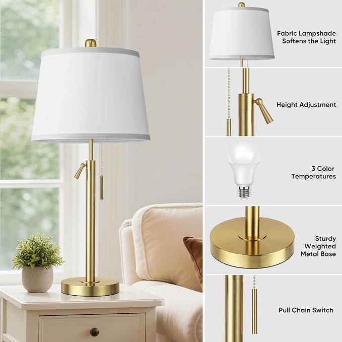 Tall Table Lamps Set of 2, Modern Gold Table Lamps - Image 7