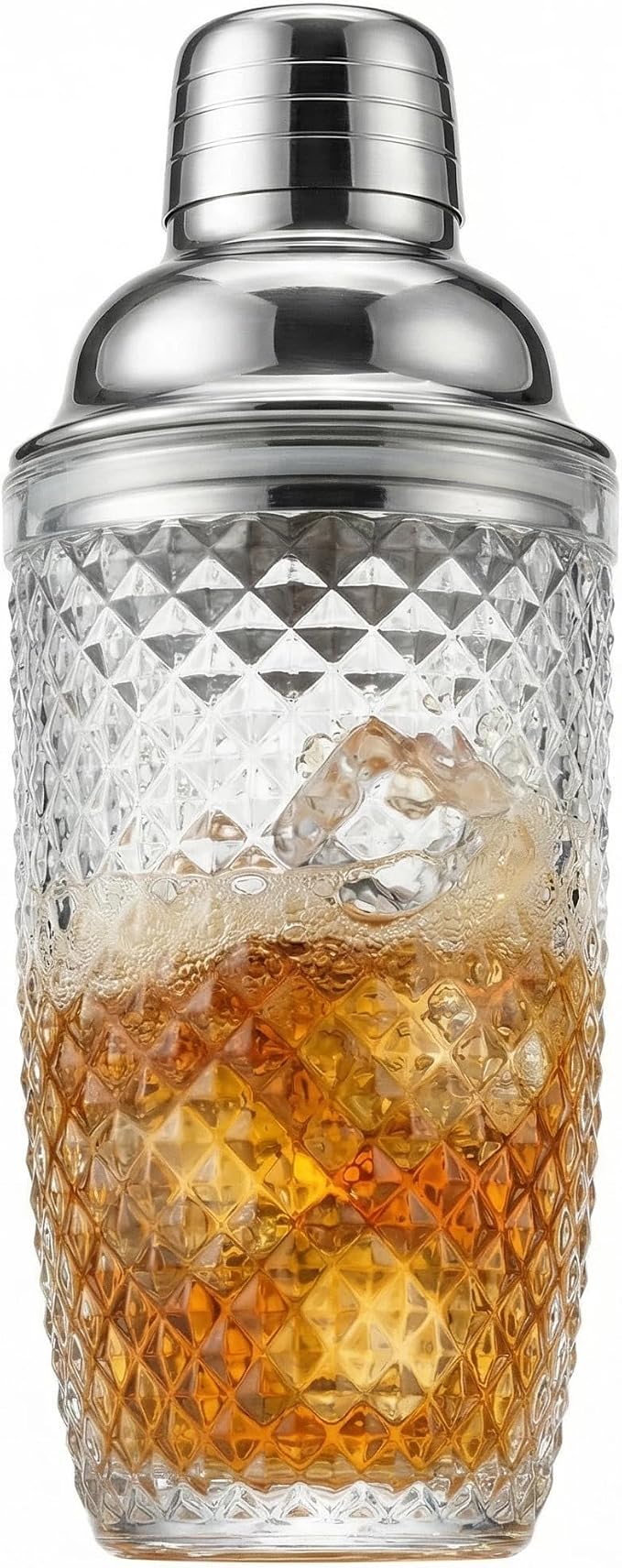 Diamond Cut Glass Cocktail Shaker 15oz | Leakproof, Stainless Lid, Upgrated by Fioance
