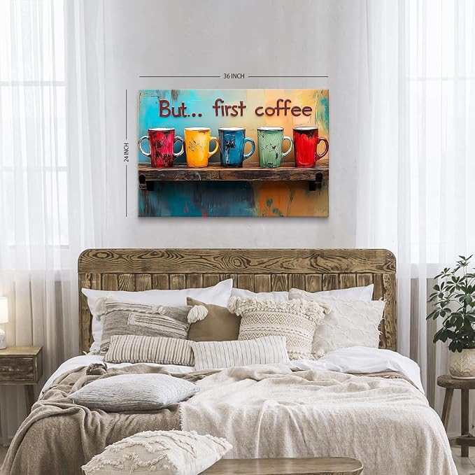 Colorful But First Coffee Sign Wall Art Kitchen Wall Decor Coffee Bar Station - Image 3