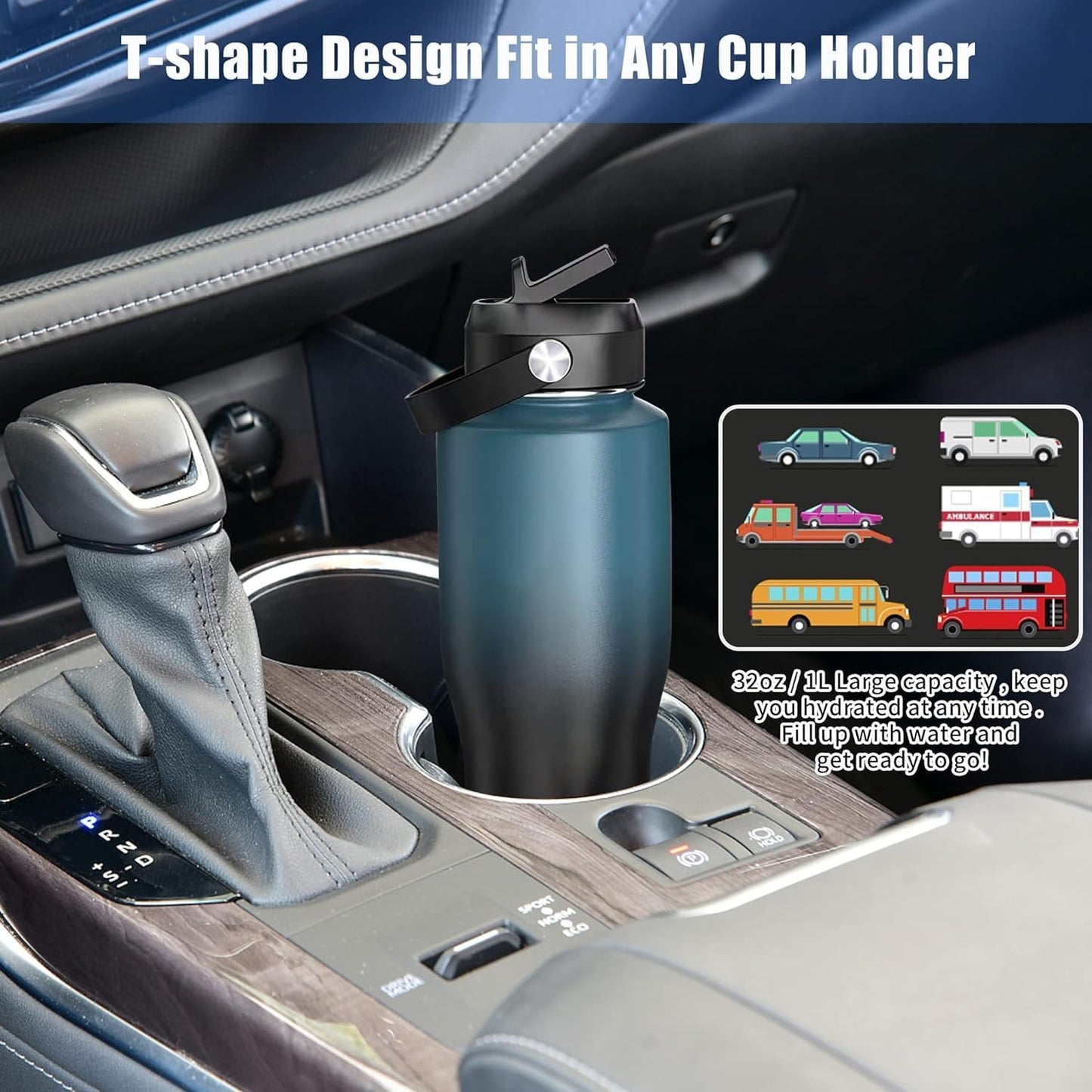 HYDROWION 40 oz Insulated Water Bottle with Straw fit in Car Cup Holder(Cold 48 hrs, Hot 24 hrs) Drinking Bottle with Straw Lid, Spout Lid and Flex Cap Leakproof Travel Thermo Mug，Marbling