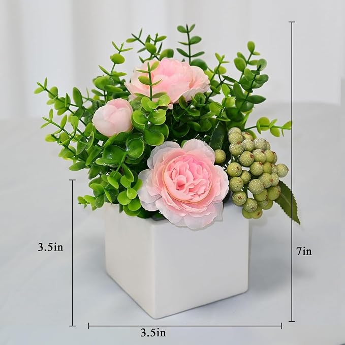 Pink Artificial Rose Eucalyptus Berry Faux Floral Table Home Bathroom Decor | - Image 6