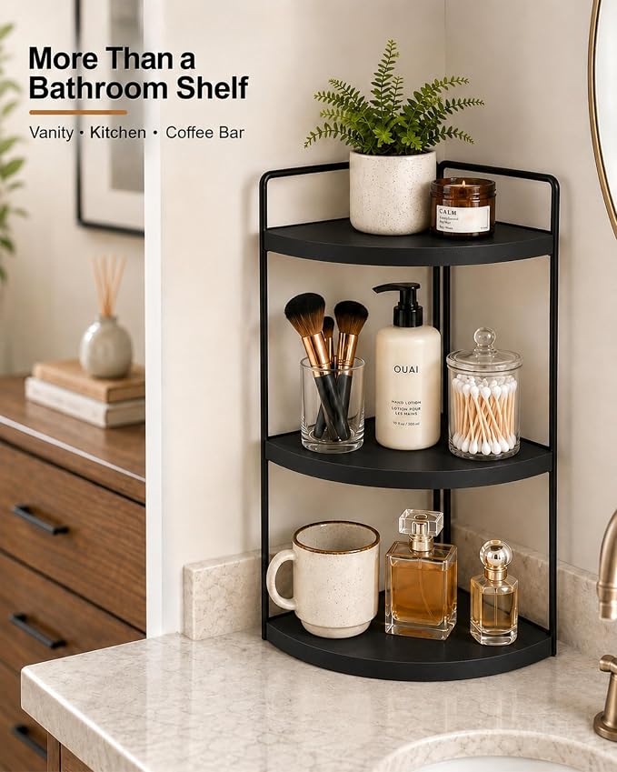 3-Tier Corner Bathroom Counter Organizer, Solid Pine Vanity Shelf, or coffee - Image 6