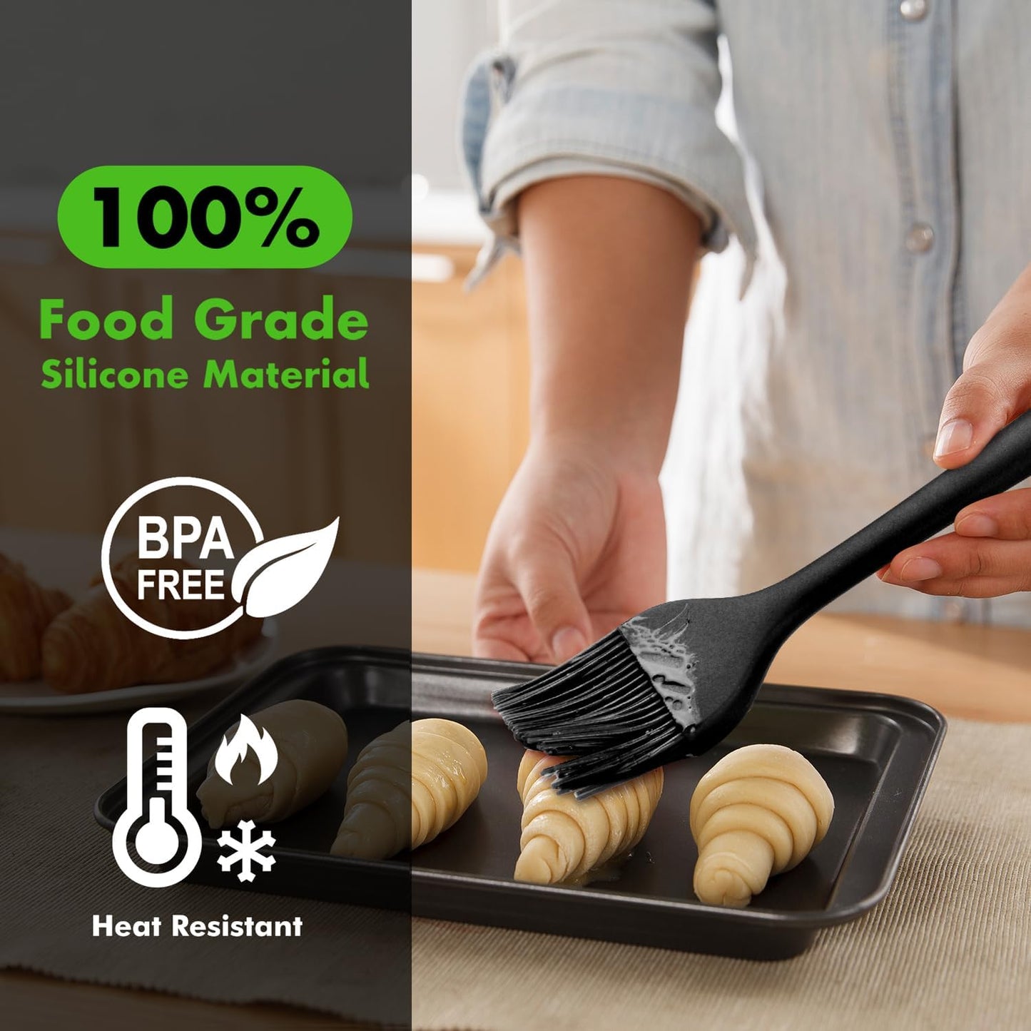 HOTEC 600℉ Heat Resistasnt Basting Brushes, BPA Free Silicone Pastry Brush, Spread Oil Butter Sauce Marinades for BBQ Grill Barbecue Baking Kitchen Cooking Dishwasher Safe (Black 2)