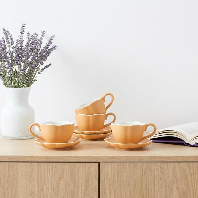 Ceramic Espresso Cups with Saucers 6 oz, Coffe Cups - Image 7