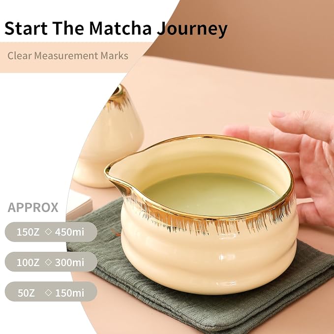 7-Piece Matcha Whisk Set – Yellow Spouted Ceramic Bowl - Image 6