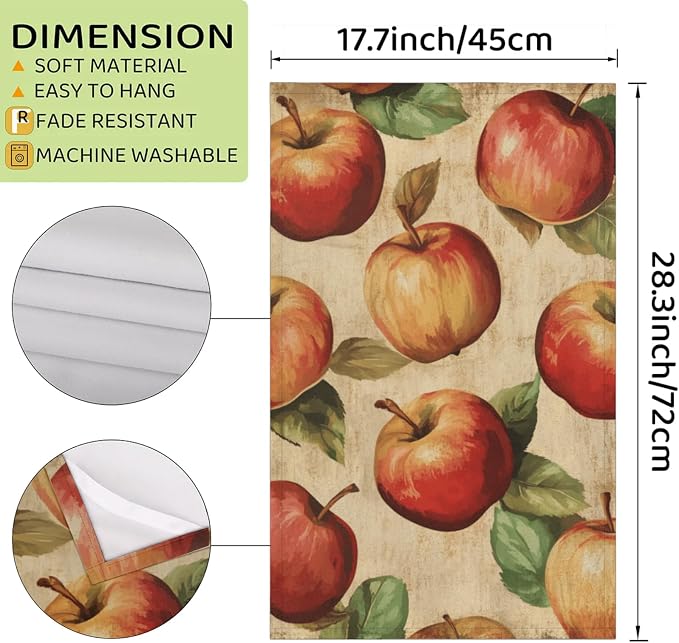Vintage Apples Kitchen Towels Set of 2 Brown Fruits Dish Towels Bar Absorbent - Image 2