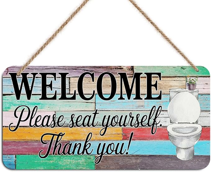 Funny Bathroom Hanging Wooden Wall Sign Decor, Please Seat Yourself Wood Sign by Unknown