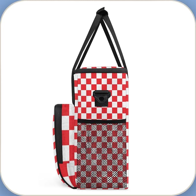 Checkerboard red and white Coffee Maker Carrying Bag, Waterproof Insulated - Image 4