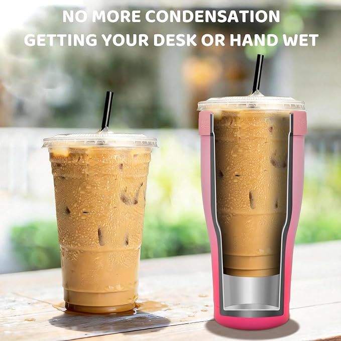 Universal Iced Coffee Sleeve, 32oz Double Wall Stainless Steel Insulator Fits - Image 4