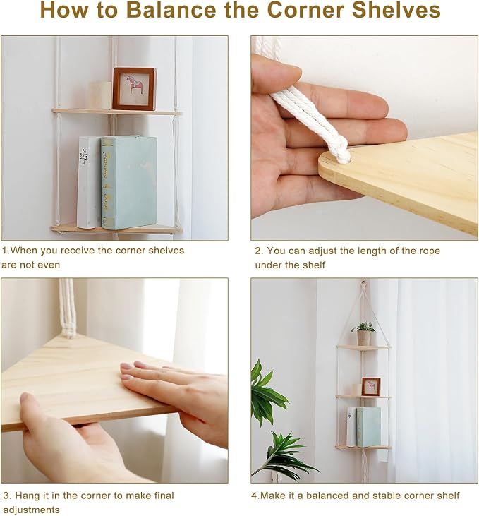Artilady White Corner Floating Shelves Wall Hanging- Macrame 3 Tier Corner - Image 5