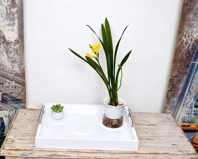 Serving Tray 16.5“X 13“ Deluxe Wooden Ottoman Food Tray - Image 4