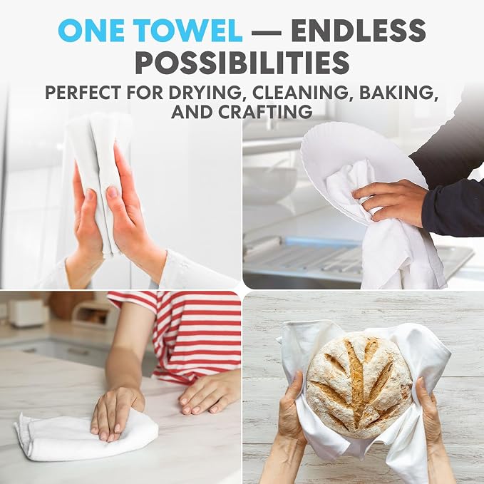 Simpli-Magic Flour Sack Kitchen Towels 24"x24" – 100% Cotton, High Absorbent - Image 3