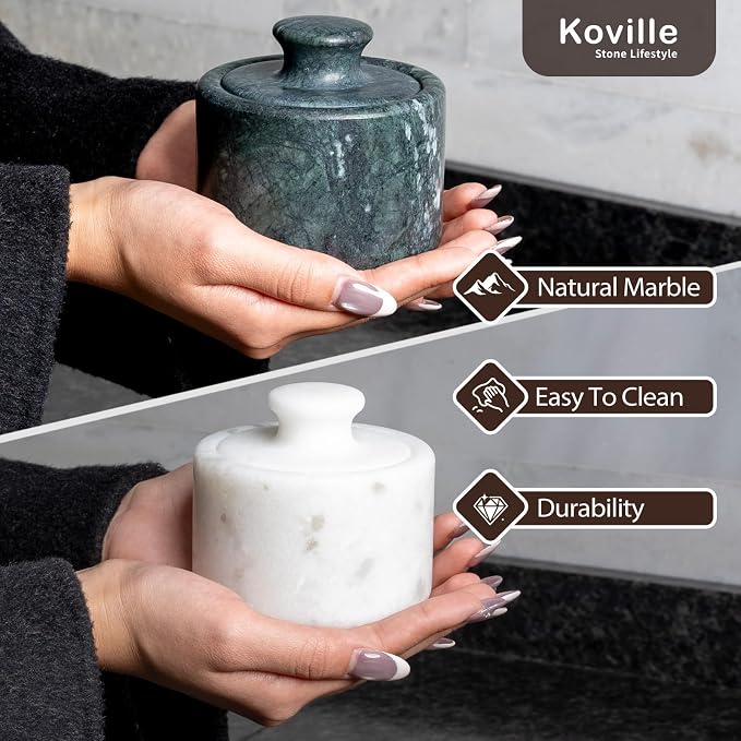 Koville Marble Salt Cellar White and Green Salt Holder - Image 5