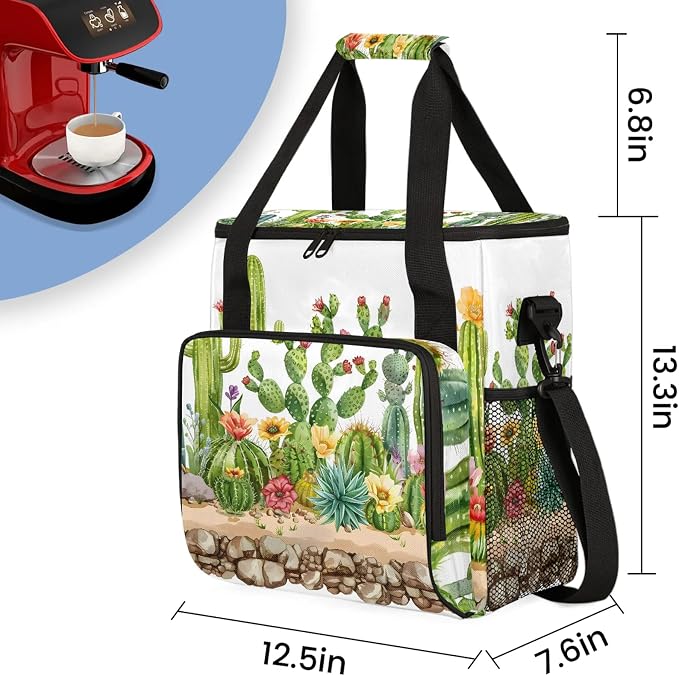 Cactus Floral Coffee Maker Carring Bag, Large Insulated Storage Organizer Case - Image 2