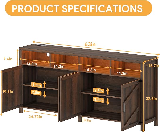 knoworld Buffet Sideboard with Storage Farmhouse with 4 Doors, Dining Room - Image 2