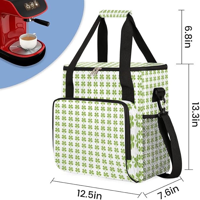 St Patrick's Day Plaid Four Leaf Clover Coffee Maker Carring Bag Travel Tote - Image 2