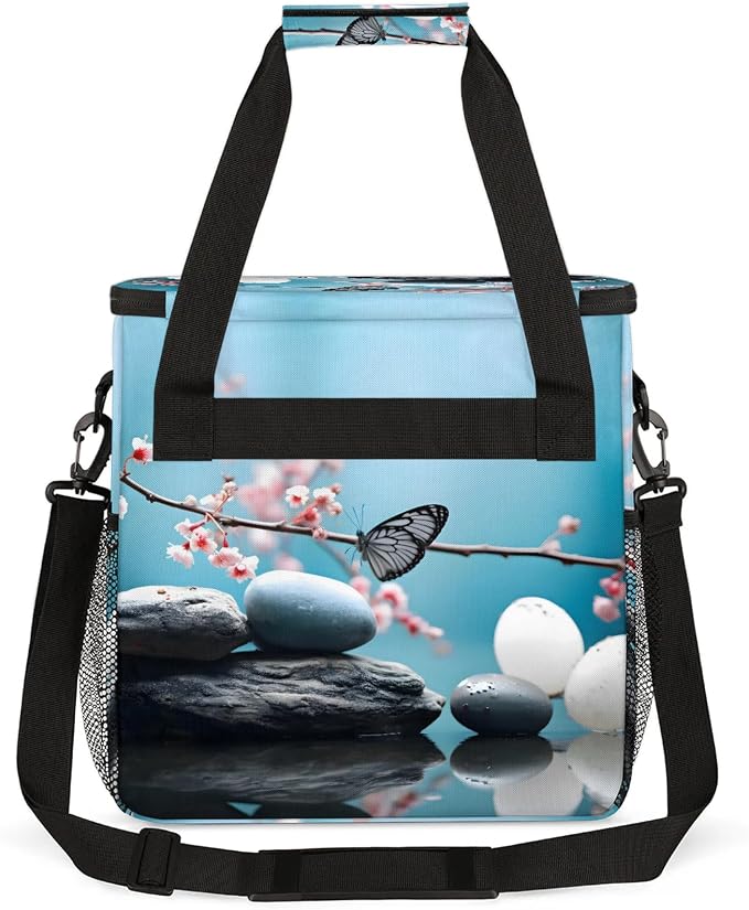 Zen Stone Flower Coffee Maker Carring Bag, Large Insulated Storage Organizer - Image 5