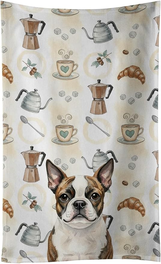 Caroline's Treasures Brindle Boston Terrier Coffee Bar Kitchen Towel Velour by CarolinesTreasures