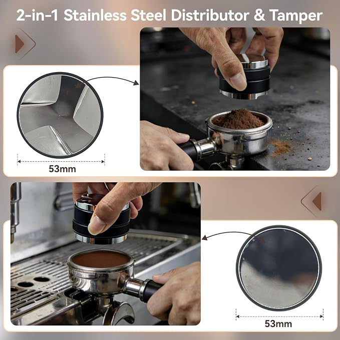 53mm Espresso Accessories Kit, 2-in-1 Distributor & Tamper, Tamper Mat - Image 2