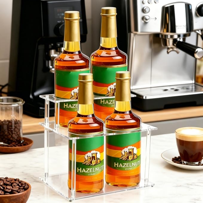 Acrylic Coffee Syrup Organizer, 2-Tier Coffee Station Organizer Holds 4 Syrup - Image 6
