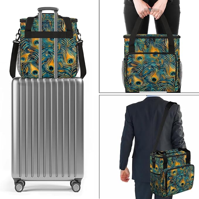 Bohemian Peacock Feather Coffee Maker Carring Bag, Large Insulated Storage - Image 7