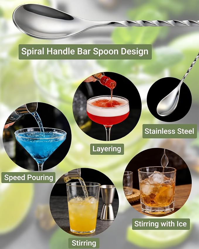 Bar Spoon Set, 10 Inch Stainless Steel Cocktail Mixing Spoon - Image 7