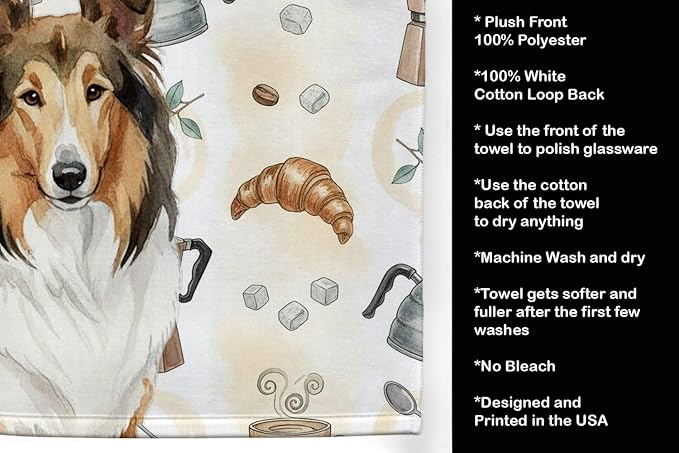Caroline's Treasures Sable Collie Coffee Bar Kitchen Towel Velour Plush Front - Image 4