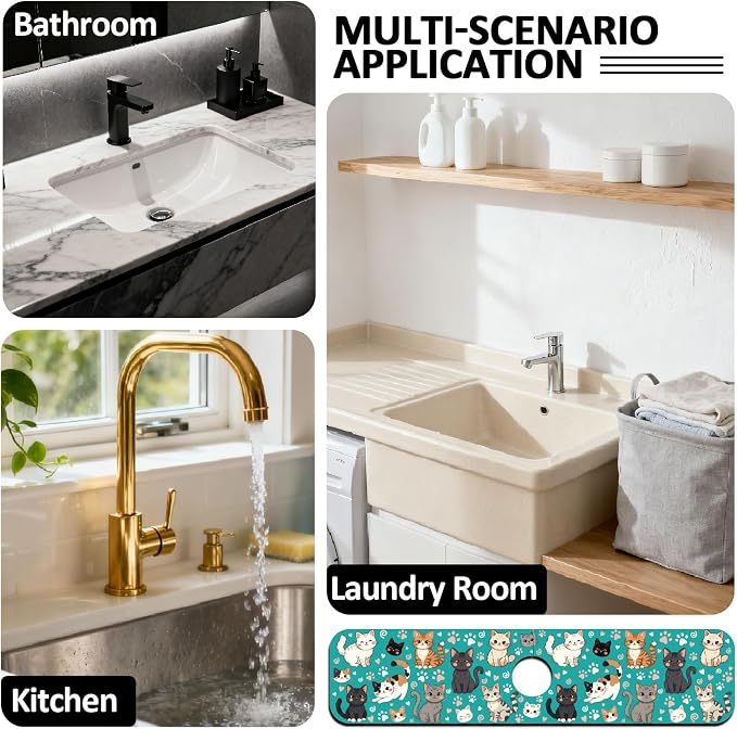 2 Pcs Kitchen Sink Splash Guard Faucet Mat Various Cats Pattern Faucet Mat - Image 7
